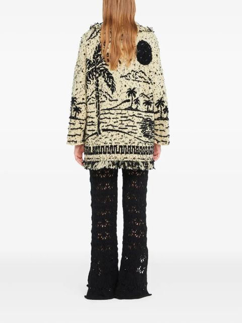 Alanui Ocean Whispers fringed graphic-pattern cardigan - Neutrals