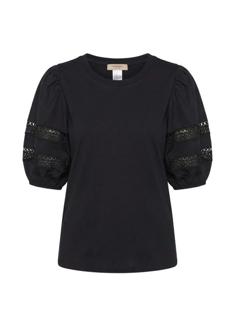 TWINSET lace-detail puff-sleeve T-shirt - Black - zdjęcie produktu nr 1