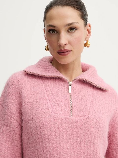 Morgan sweter damski kolor różowy ciepły z półgolfem MFLAMI