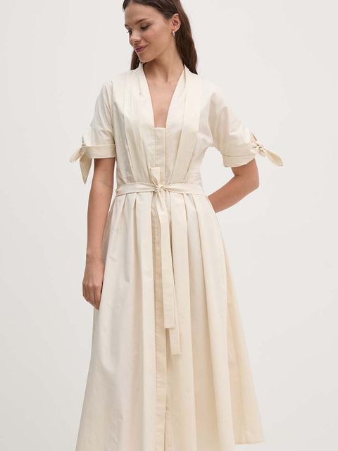 Sandro Ferrone sukienka bawełniana kolor beżowy midi rozkloszowana SFS31XBDSAVONARO - zdjęcie produktu nr 1