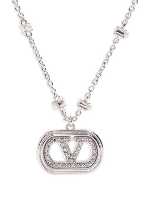 Valentino Garavani Vlogo Signature metal necklace with pearls and Swarovski® crystals - Silver