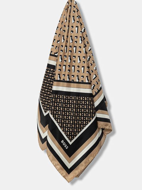 BOSS apaszka jedwabna kolor beżowy wzorzysta 50536118 - zdjęcie produktu nr 1