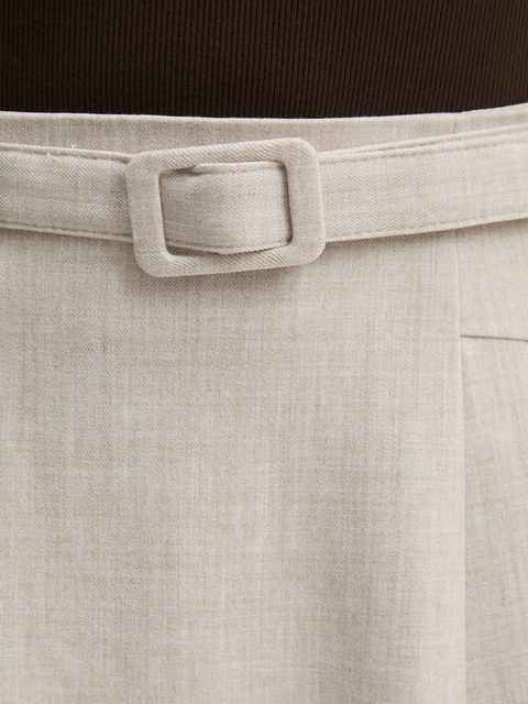 Answear.LAB spódnica kolor beżowy midi rozkloszowana