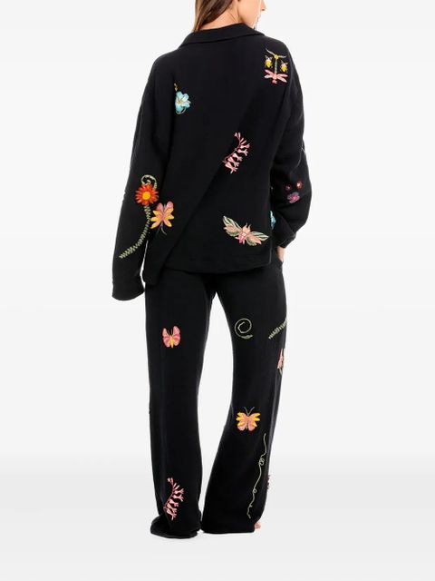 Agua By Agua Bendita embroidered-floral insect trousers - Black