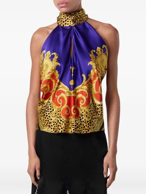 Versace baroque-print halterneck top - Yellow