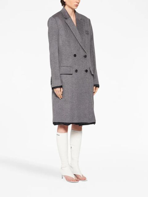 Miu Miu logo-embroidered double-breasted coat - Grey