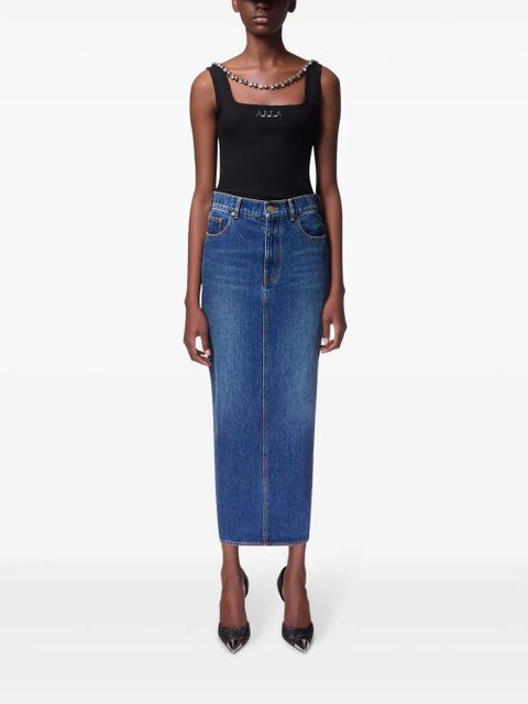 AREA logo-charm denim midi skirt - Blue