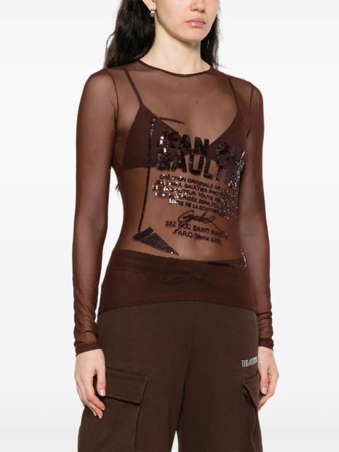 Jean Paul Gaultier sequin-embellished mesh top - Brown