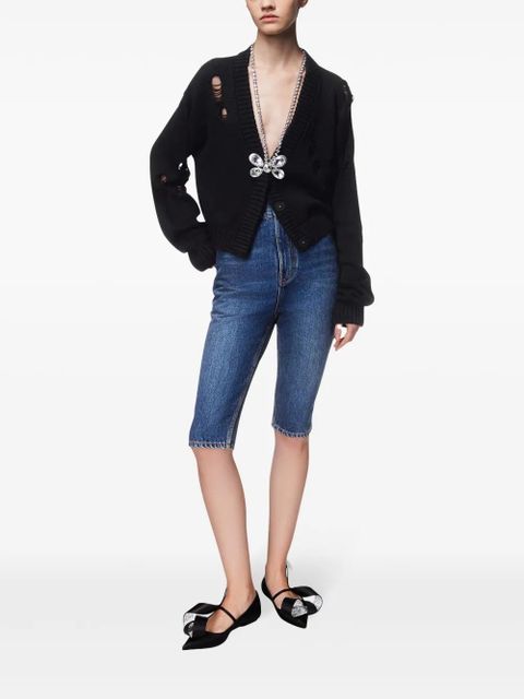 AREA butterfly-embellished organic cotton-blend cardigan - Black