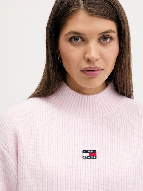Tommy Jeans sweter z domieszką wełny damski kolor różowy z półgolfem DW0DW22109