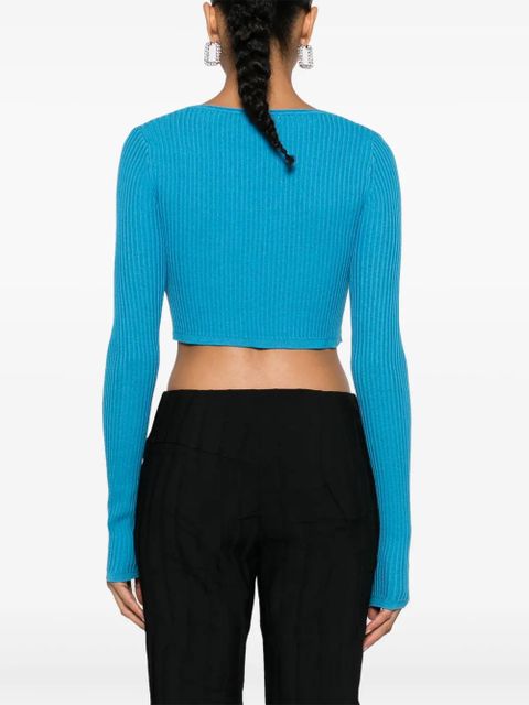 Blumarine cropped ribbed-knit cardigan - Blue