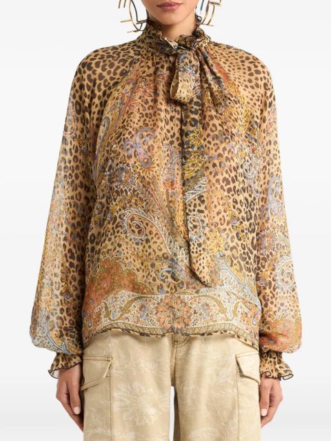 ETRO scarf paisley animal silk top - Neutrals