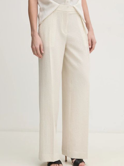 Calvin Klein spodnie damskie kolor beżowy szerokie high waist K20K208217