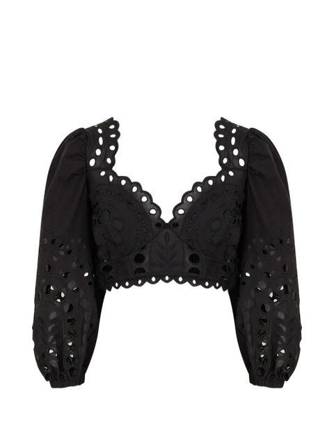 Charo Ruiz Ibiza Luna embroidered smocked blouse - Black - zdjęcie produktu nr 1