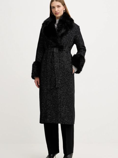 Twinset płaszcz z domieszką wełny kolor czarny 252TT2040 - zdjęcie produktu nr 1