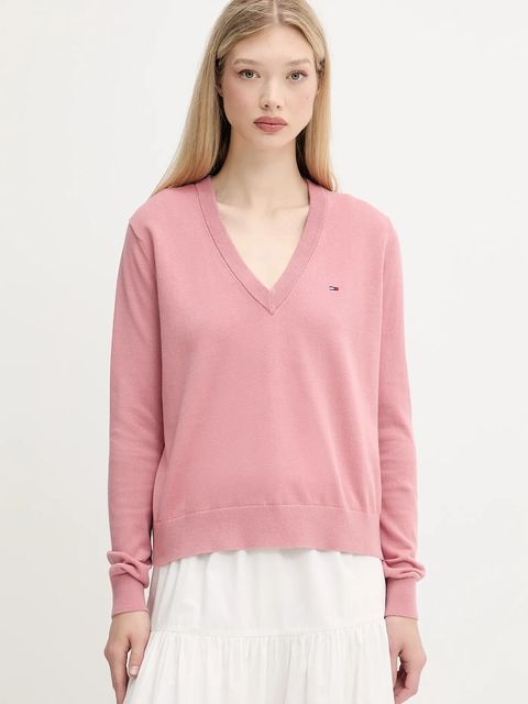 Tommy Jeans sweter bawełniany kolor różowy lekki DW0DW19888 - zdjęcie produktu nr 1