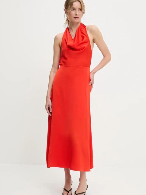 Answear.LAB sukienka kolor czerwony maxi rozkloszowana