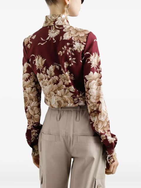 Dolce & Gabbana rose-print charmeuse shirt - Red