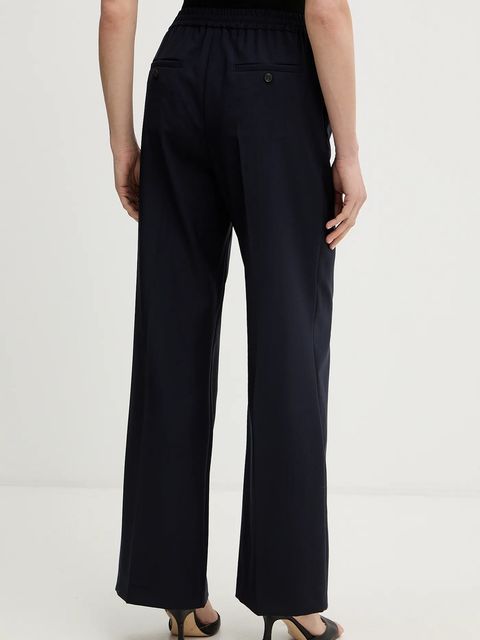 Weekend Max Mara spodnie wełniane MALLO damskie kolor granatowy szerokie high waist 2615131071600