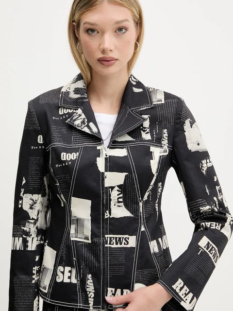 Desigual marynarka NEWSPAPER BLAC kolor czarny jednorzędowa wzorzysta 25WWEW20