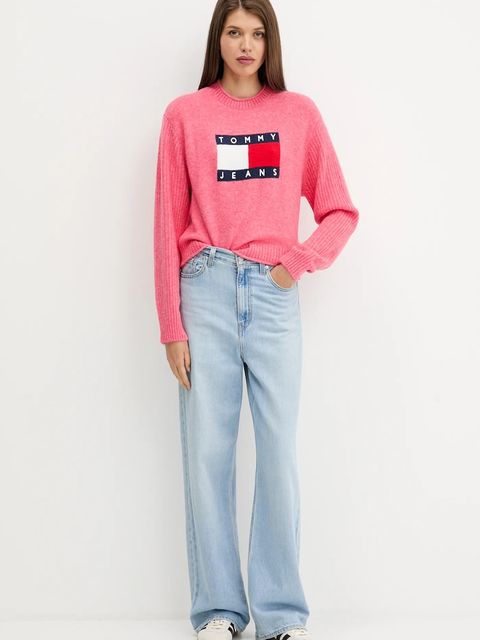 Tommy Jeans sweter z dodatkiem wełny damski kolor różowy lekki DW0DW21782
