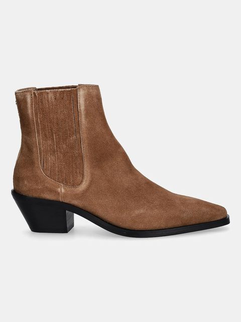 BOSS botki zamszowe Niara damskie kolor brązowy na słupku 50548781