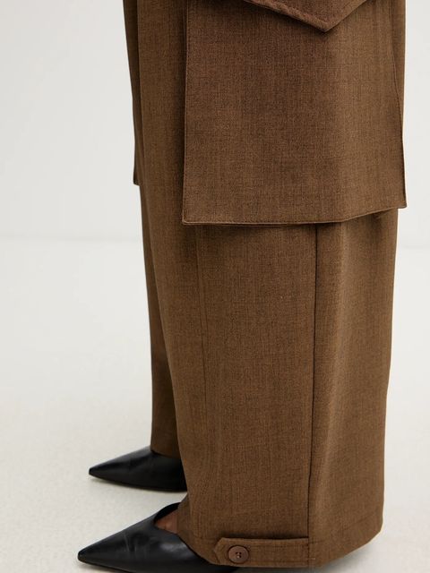 Haveone spodnie damskie kolor brązowy proste high waist PSO-P040