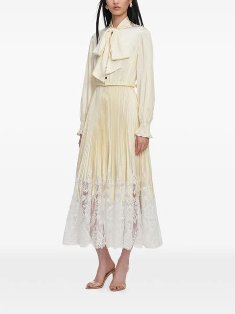 Self-Portrait bow-detaiil pleated midi dress - Neutrals