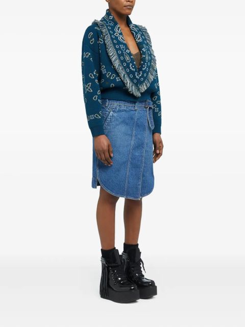 Alanui paisley-jacquard fringed cardigan - Blue