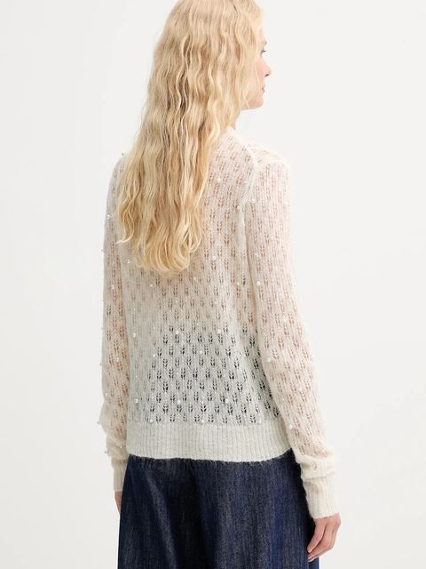 MUNTHE kardigan wełniany PERL damski kolor beżowy lekki 252162025274