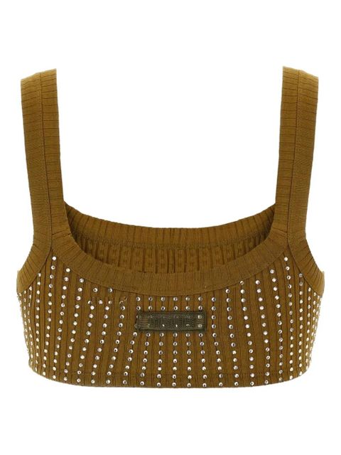 The Attico rhinestone-embellished ribbed top - Brown