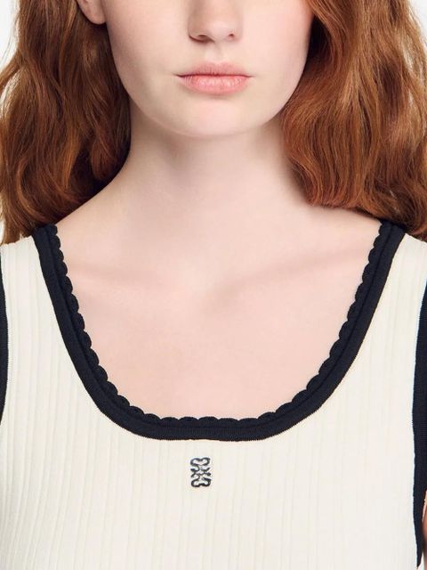 SANDRO ruffled two-tone knit mini dress - Black