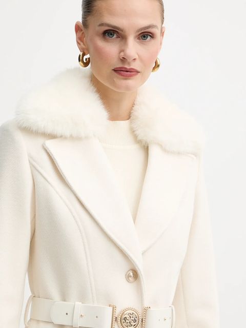 Guess płaszcz z domieszką wełny NEW PATRICE kolor beżowy W5BL25 W2672