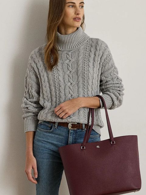 Lauren Ralph Lauren torebka skórzana kolor bordowy 431911655