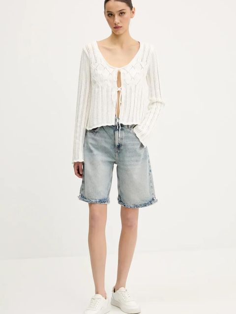 Tommy Jeans szorty jeansowe damskie kolor niebieski gładkie high waist DW0DW20086 - zdjęcie produktu nr 2