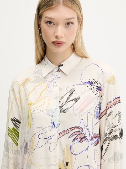 Desigual koszula NEWSARTY damska kolor beżowy relaxed z kołnierzykiem klasycznym 25WWCW14