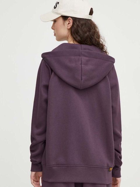 G-Star bluza damska kolor fioletowy z kapturem gładka