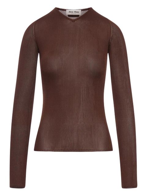Miu Miu ribbed long-sleeve T-shirt - Brown - zdjęcie produktu nr 1