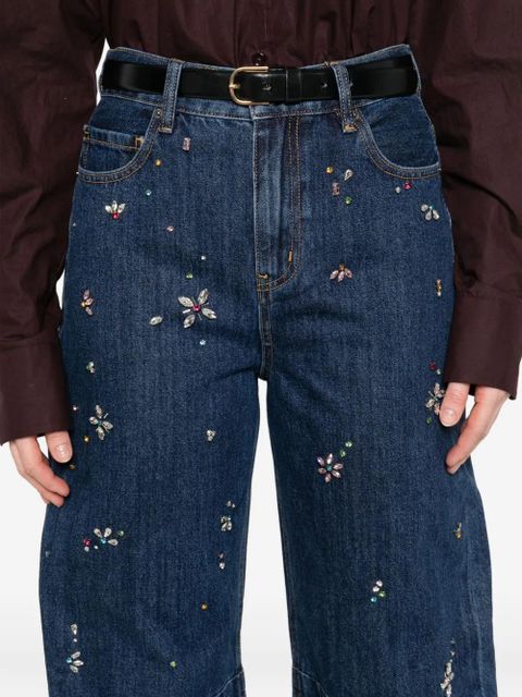 Self-Portrait crystal-flower embellished jeans - Blue
