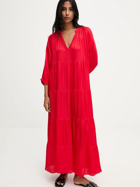 Answear.LAB sukienka kolor czerwony maxi rozkloszowana