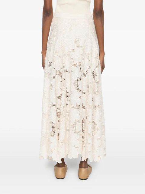 SANDRO A-line floral-embroidered midi skirt - Neutrals