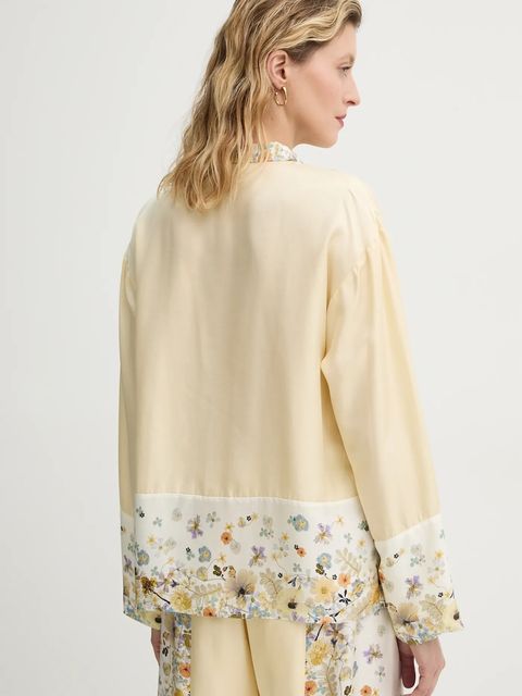 MUNTHE koszula jedwabna FAIZA kolor beżowy relaxed z kołnierzykiem klasycznym 251101025118