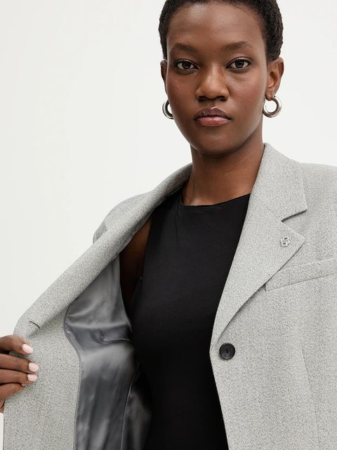 BOSS marynarka z dodatkiem wełny Jakara kolor szary jednorzędowa gładka 50554946