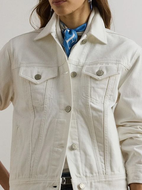 Lauren Ralph Lauren kurtka jeansowa kolor biały przejściowa 200926087