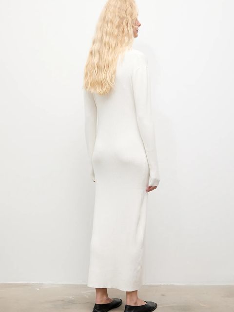 Answear.LAB sukienka z kaszmirem kolor beżowy midi dopasowana