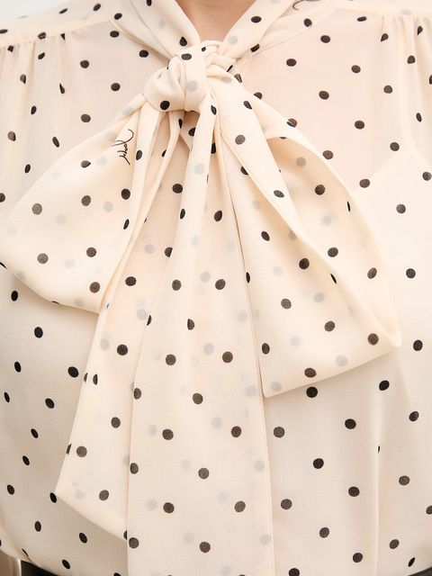 Joop! koszula damska kolor beżowy regular z wiązanym dekoltem 30100464