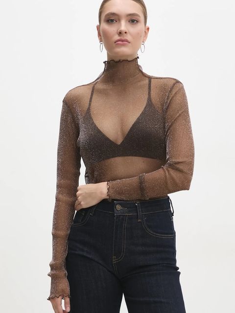 Answear.LAB bluzka damska kolor brązowy melanżowa
