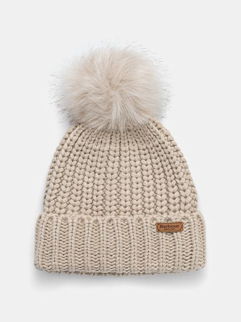 Barbour czapka kolor beżowy z grubej dzianiny LHA0336 - zdjęcie produktu nr 1