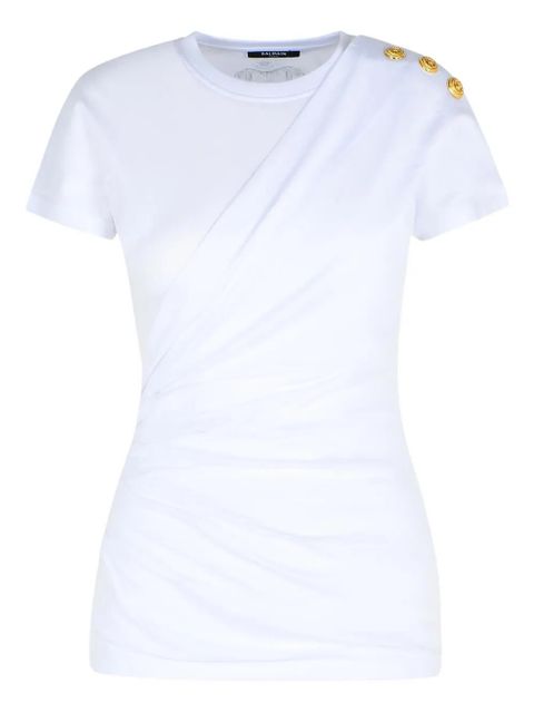 Balmain shoulder-buttons draped T-shirt - White - zdjęcie produktu nr 1