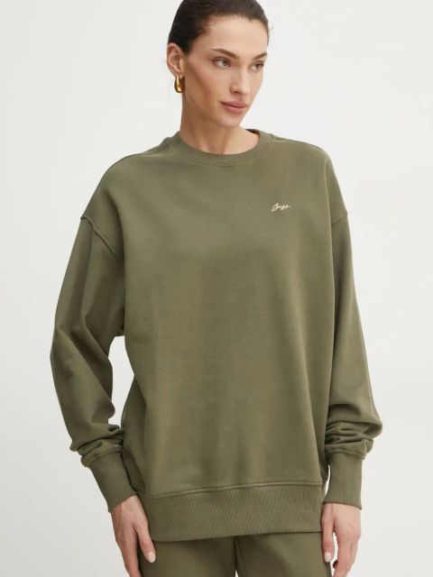 BOSS Orange bluza bawełniana damska kolor zielony gładka 50534821